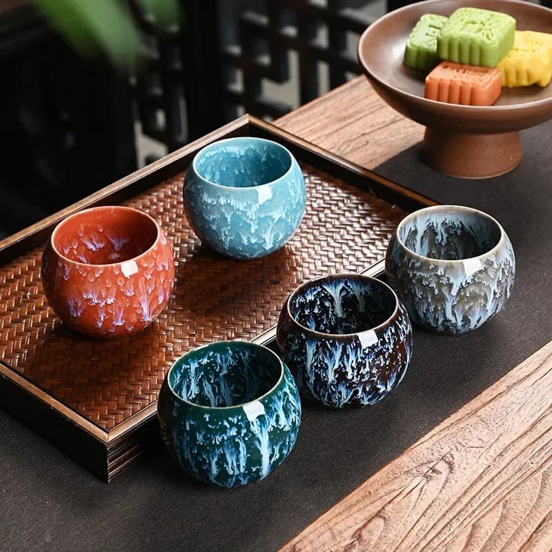 Gift Box &amp; Five Elements Gift Box Kiln Change China Ceramic Tea Cup Porcelain Kung Fu Cups Set Pottery Coffee Mug Tableware Cup