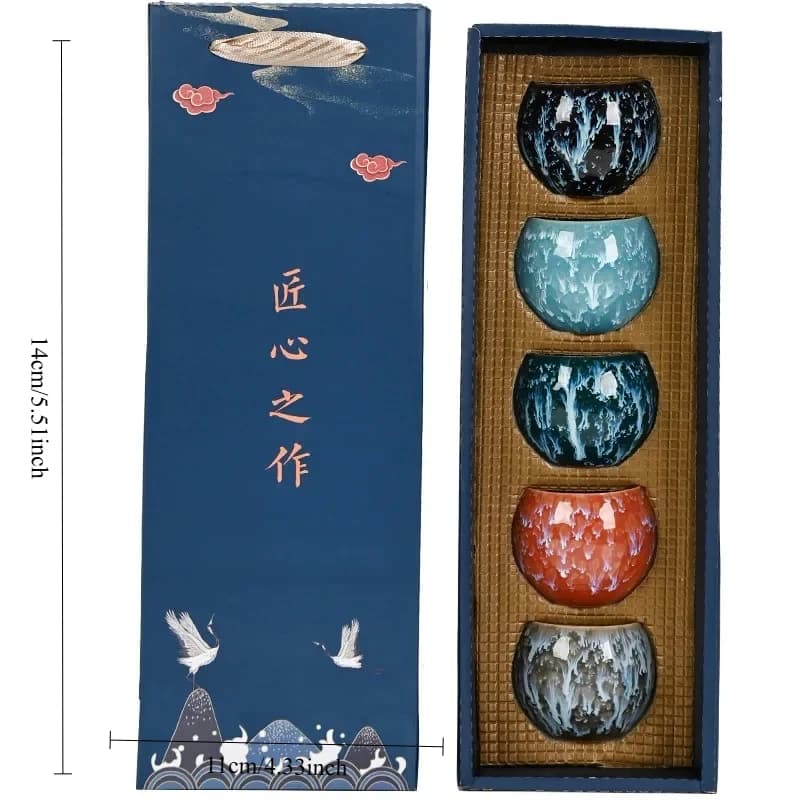 Gift Box &amp; Five Elements Gift Box Kiln Change China Ceramic Tea Cup Porcelain Kung Fu Cups Set Pottery Coffee Mug Tableware Cup